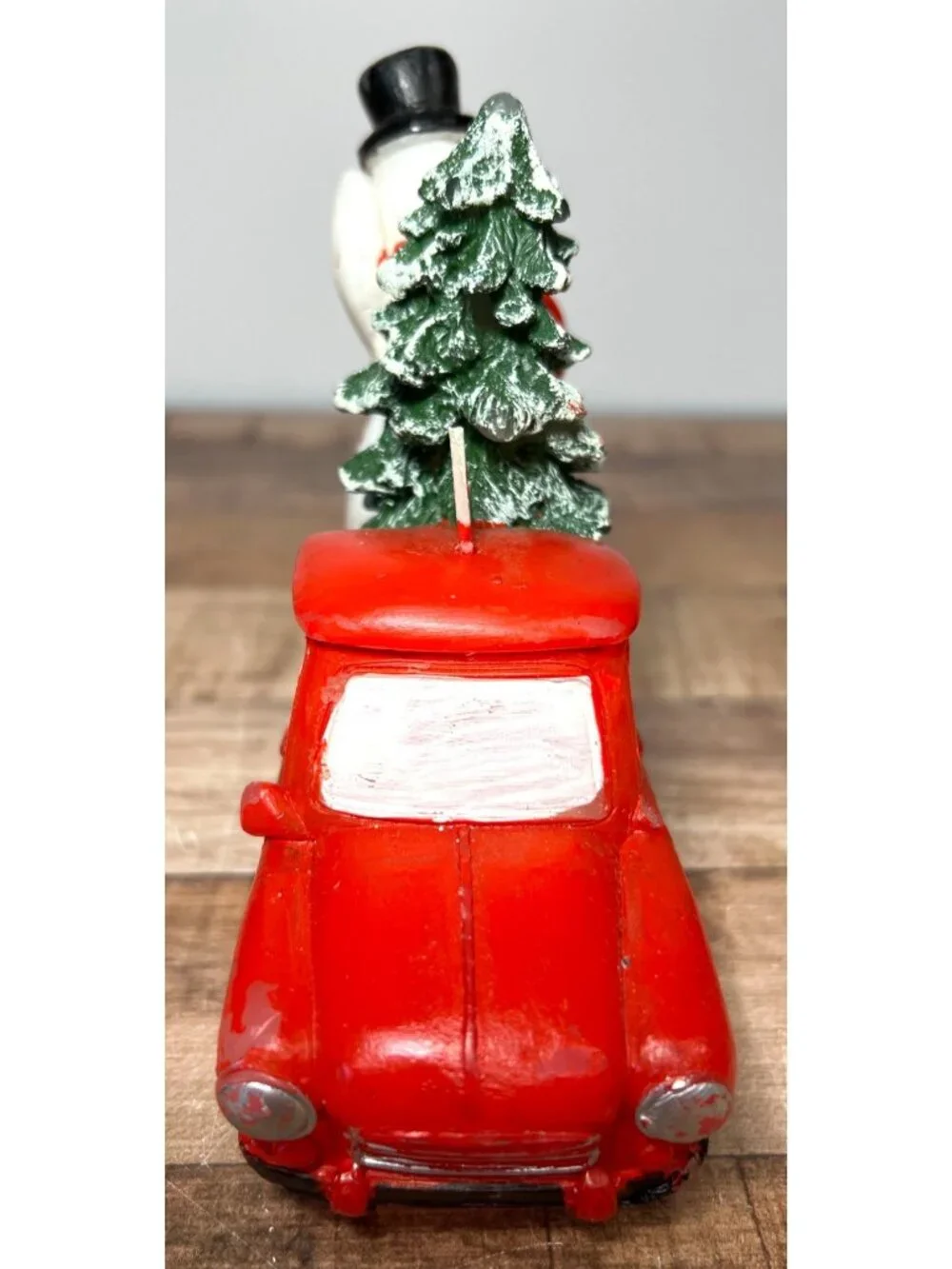 Vintage Red Truck Candle With Snowman & Christmas Tree
